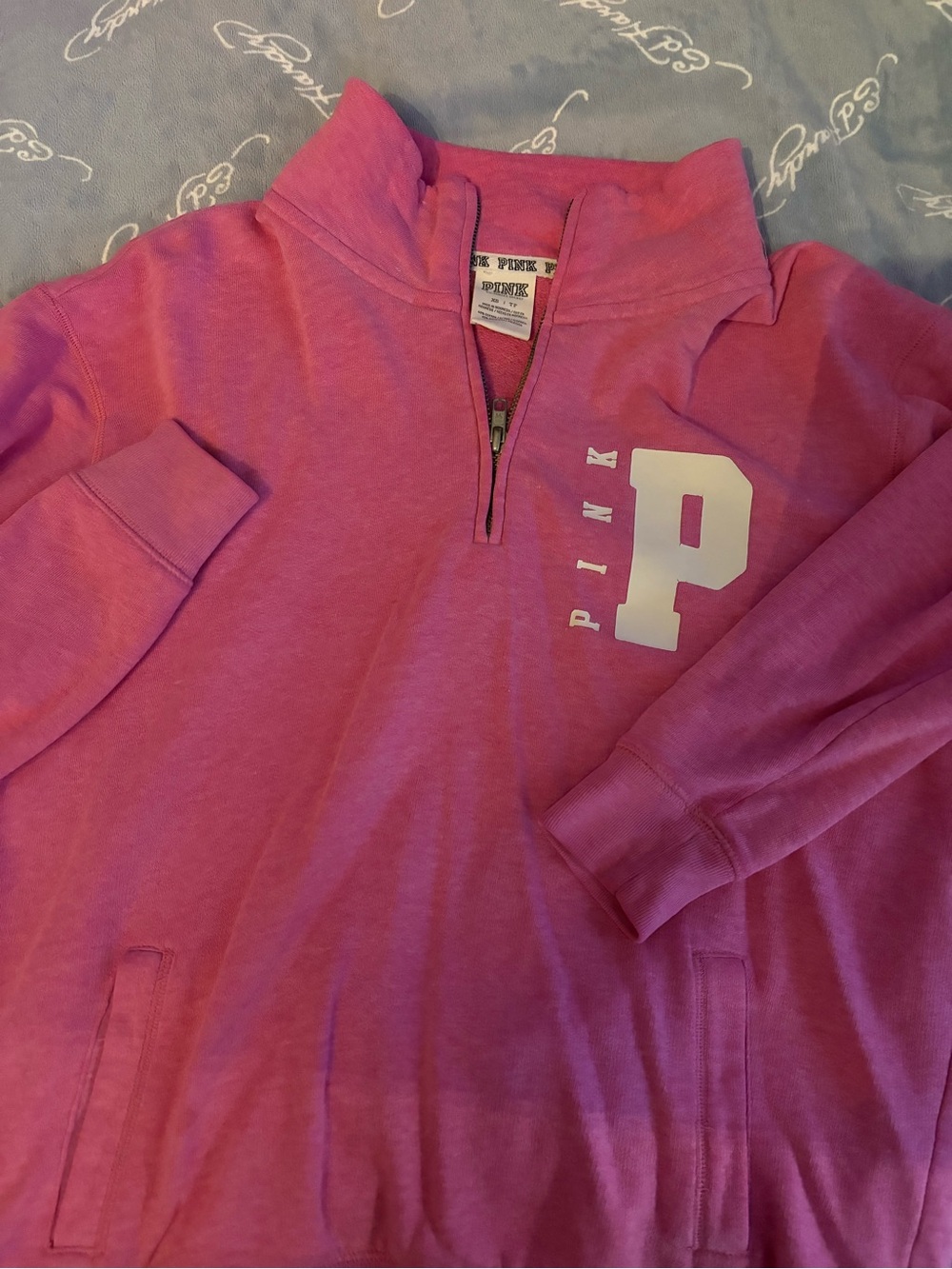 PINK Victoria's Secret Hot Pink Pullover with Logo Trim